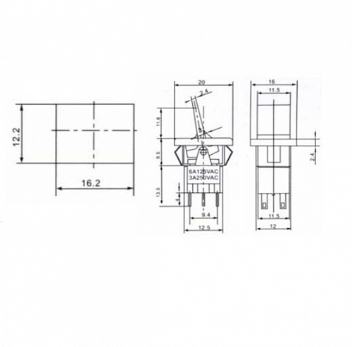 Переключатель клавишный SWRS-203-F1 on-off-on красный