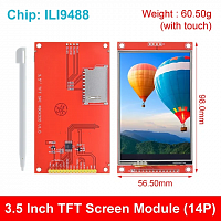 Дисплей LCD TFT 3.5" ILI9488, MSP3521 (320х480) цветной, c тачскрином, для Arduino UNO