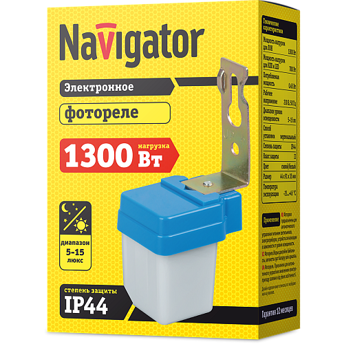 Фотореле Navigator NS-PC03-B (5-15 лк, 1300Вт, IP44)