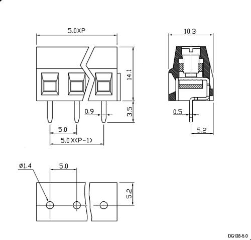 DG128-5.0-02P-14-00A(H), Клеммник винтовой  DG128-5.0-02P-14-00A(H)