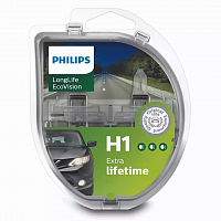 Галогенная лампа головного света H1 Philips LongLife EcoVision 3100K 12V 55W P14.5s 12258LLECOS2 2шт
