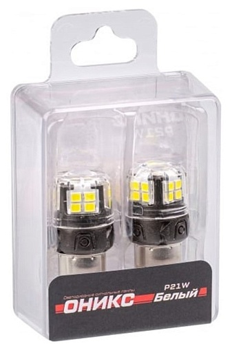 Светодиодная лампа P21W Optima Premium LED ОНИКС WHITE 12V 5500К 650lm BA15S 2шт
