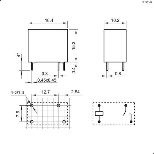 HF32F-G/012-HST 12VDC, 10A, 1A, Реле электромагнитное HF32F-G/012-HST 12VDC, 10A, 1A