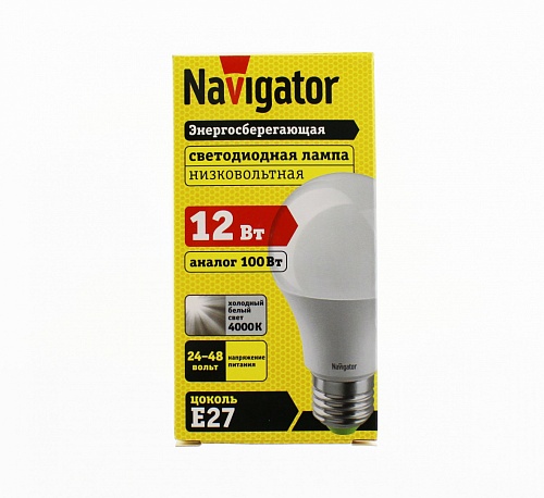 Низковольтная лампа Navigator NLL-A60-12-24/48-4K-E27 (24-48В, 12Вт, аналог 100Вт)