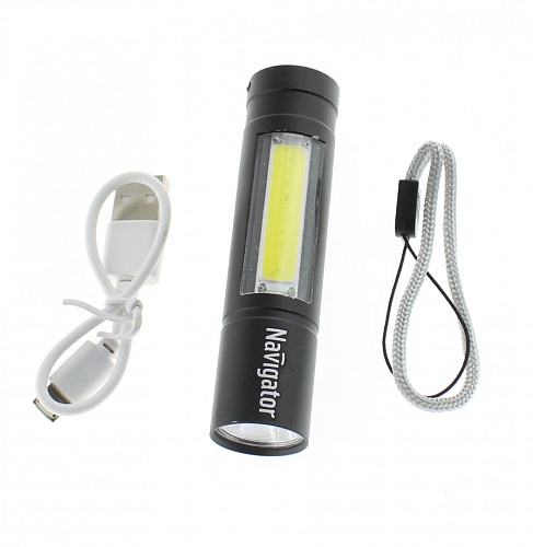 Светодиодный фонарик-брелок Navigator NPT-KC06-ACCU брелок.алюм.1 LED, 1 Вт + 1 COB LED, 3,3 реж,