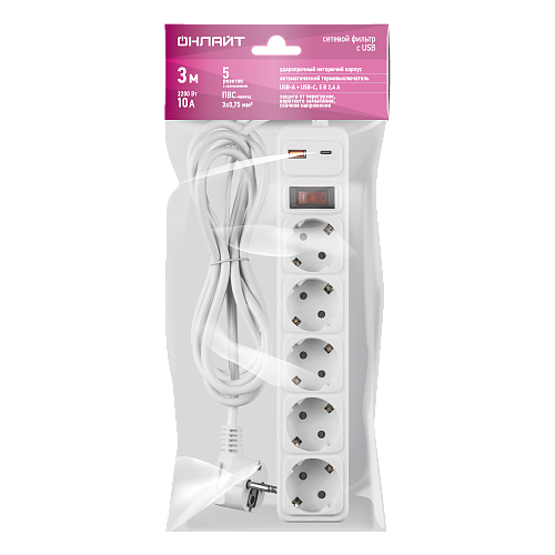 Удлинитель OSP-USB-05-300-ESC-3х0.75-WH