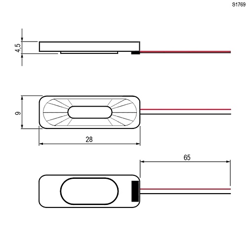 Динамик 28х9х4,5мм, 8 Ом,1 Вт