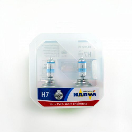 Галогенная лампа головного света H7 Narva Range Power+150% 4000K 12V 55W PX26d 48071 2шт