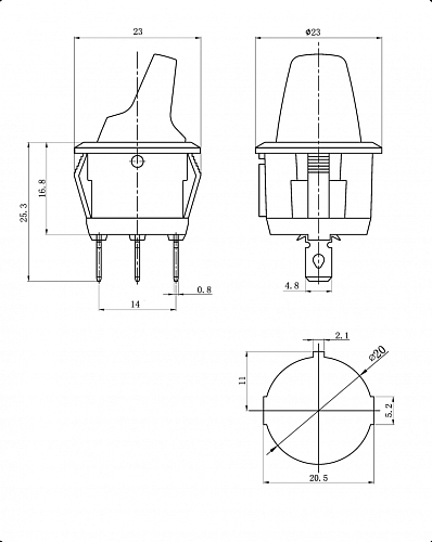 Переключатель клавишный KCD1-101N-5H-Y/3P on-off желтый