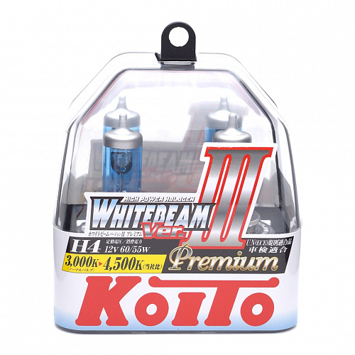 Галогенная лампа головного света H4 Koito WhiteBeam III 12V 60/55W P43t-38 P0744W 2шт