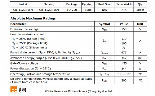 CRTT120N15N, Транзистор MOSFET