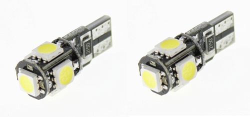 Светодиодные лампы T10 (W5W) 12V 5050 5 SMD LED Canbus White Lumen 2шт