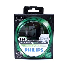 Галогенная лампа головного света H4 Philips ColorVision Green 12V 60/55W P43t-38 12342CVPB 2шт