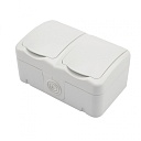 Блок из 2 розеток горизонтальный KRANZ Mini OG открытой установки с заземлением, керамика, IP54 бел