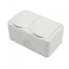 Блок из 2 розеток горизонтальный KRANZ Mini OG открытой установки с заземлением, керамика, IP54 бел