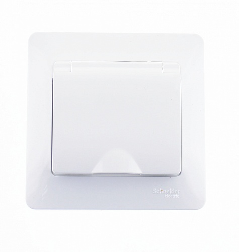 Розетка с крышкой 1-ая с/у с з/к Schneider Electric Glossa 250V 16A белый