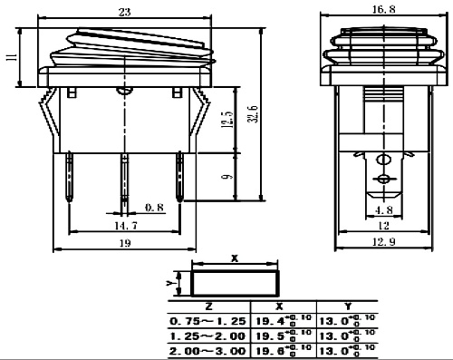 Переключатель клавишный SB008 IP65 on-off-on зеленый