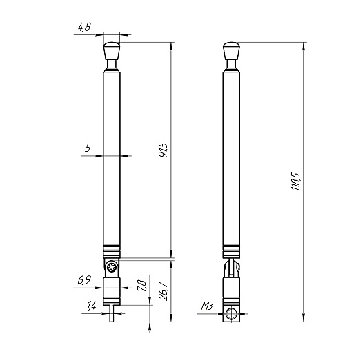 Антенна телескопическая D5mm 110-380mm AST-18