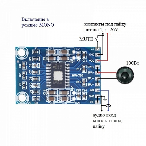 MP3116nano Встраиваемый усилитель НЧ D-класса 2х50Вт (TPA3116)