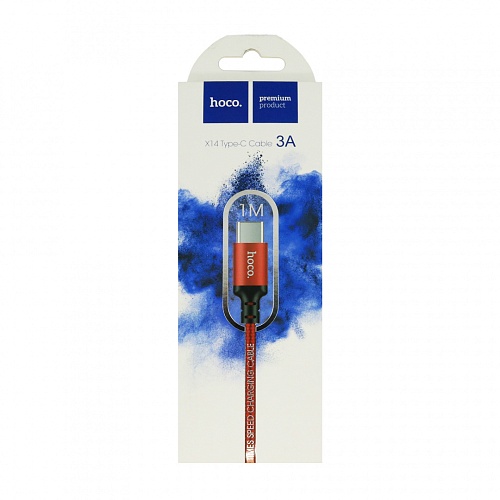 Шнур HOCO X14 USB Type-C/ 1m/ 2A/ Нейлон/ Red&Black