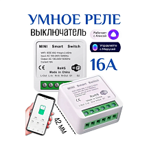 Умное Wi-Fi реле Mini Smart Switch Tuya одноканальный 16A (работает с Яндекс Алисой)