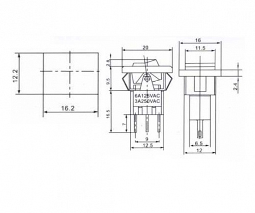 Переключатель клавишный SWRS-103-E5 on-off-on красный