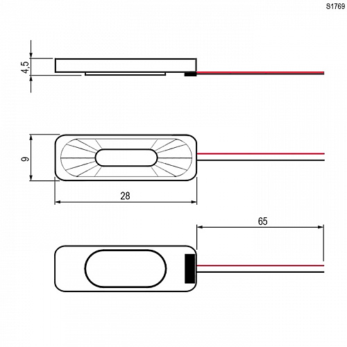 Динамик 28х9х4,5мм, 8 Ом,1 Вт