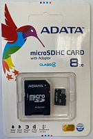 Карта памяти MicroSDHC 8 Gb Adata Class 4 с адаптером