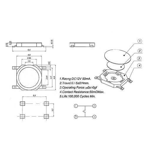 Кнопка тактовая 4,8x4,8x0,8мм SMD