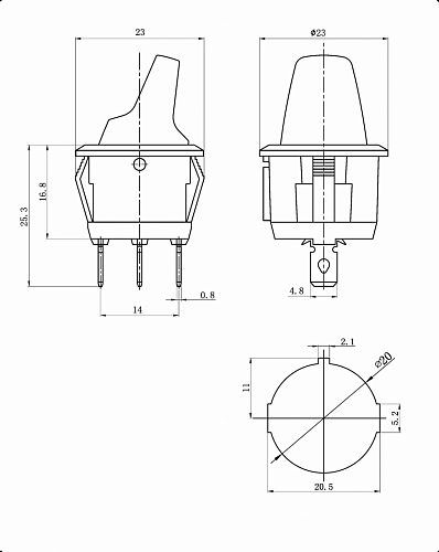 Переключатель клавишный KCD1-101N-5H-Y/3P on-off желтый