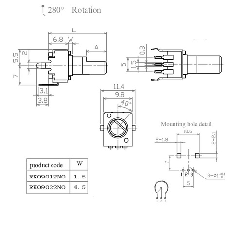 RS09-N-30 1.0K, Резистор регулировочный