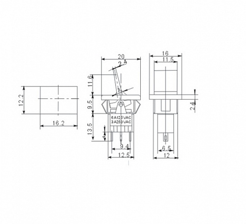 Переключатель клавишный SWRS-103-F1 on-off-on красный