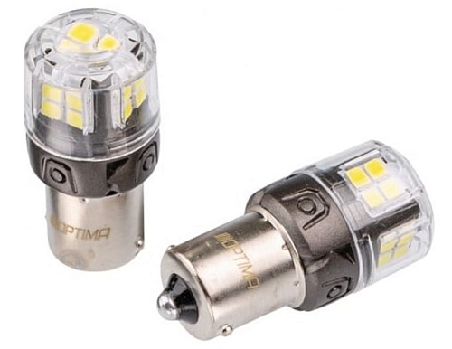 Светодиодная лампа P21W Optima Premium LED ОНИКС WHITE 12V 5500К 650lm BA15S 2шт
