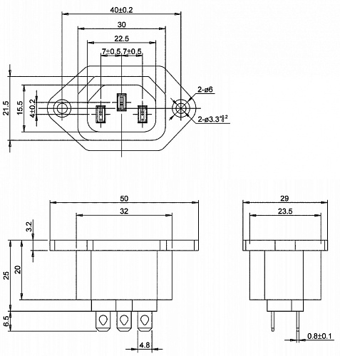 AC-022 розетка на корпус (220В) 3 контакта, Разъем питания