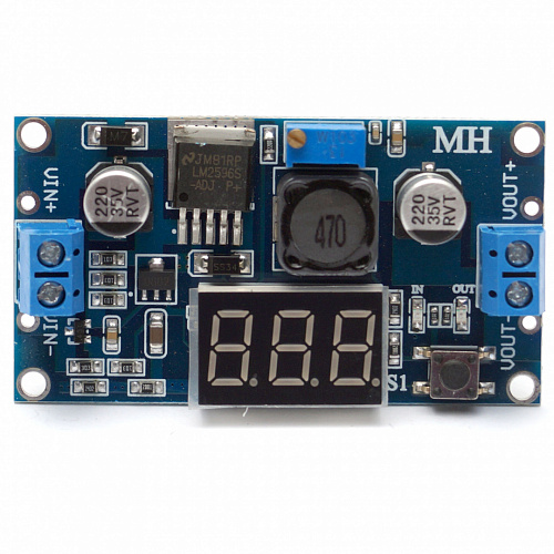 DC-DC стабилизатор понижающий (вход 4-40В выход 1.25-35В, 3А)  с вольтметром, на м/с LM2596      
