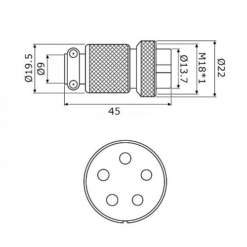 GX18M-5A розетка на кабель, Разъем