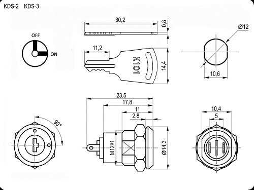 Переключатель поворотный KDS-3 on-off ключ-выключатель