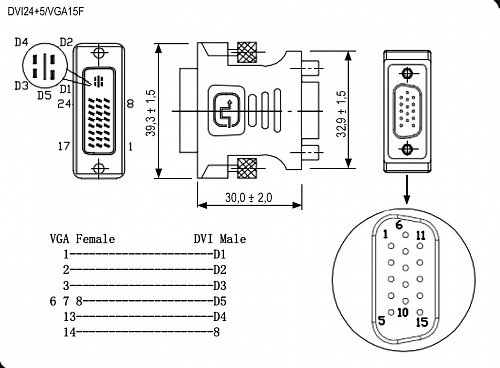 DVI (шт)-VGA (гн) переходник, Разъём