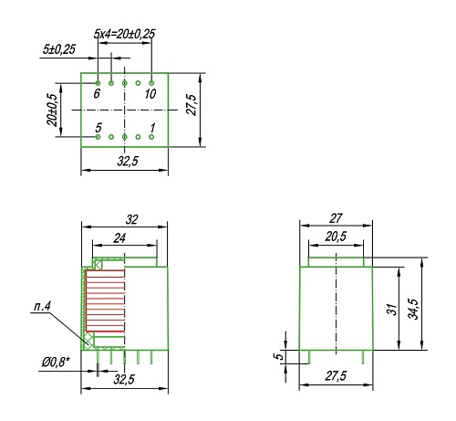 Трансформатор ТПГ4-9 4VA 220V 9V 440mA