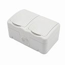 Блок из 2 розеток горизонтальный KRANZ Mini OG открытой установки с заземлением, керамика, IP54 бел