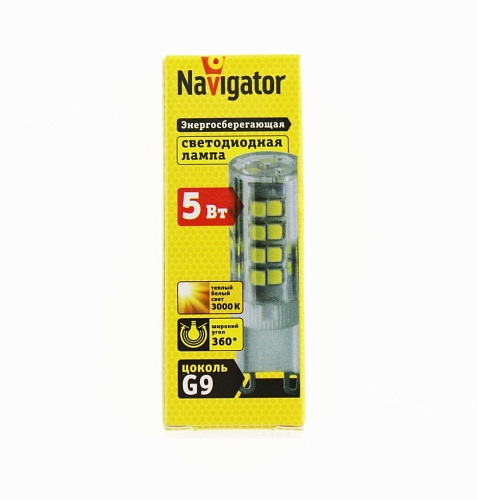 Лампа Navigator NLL-P-G9-5-230-3K (аналог 40Вт, 400лм, теплый белый)