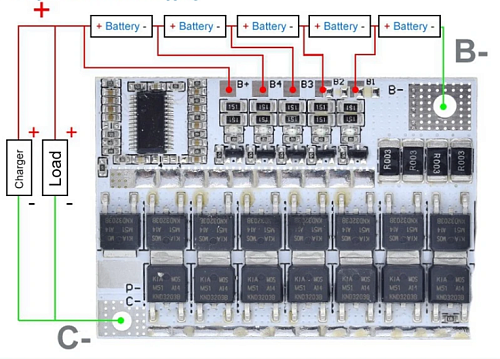 Модуль заряда и защиты Li-Ion АКБ BMS 5х18650 (5S 100A, с балансировкой) для Arduino  