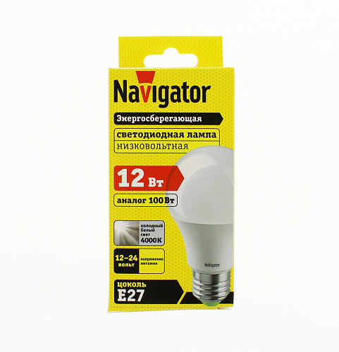 Низковольтная лампа Navigator NLL-A60-12-12/24-4K-E27 (12-24В, 12Вт, аналог 100Вт)