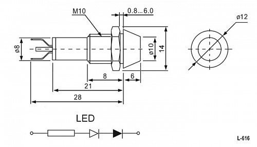 L-616-G 12v Green 10мм