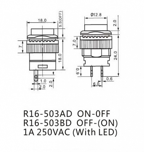 Переключатель кнопочный R16-503AD-G Lock зеленый