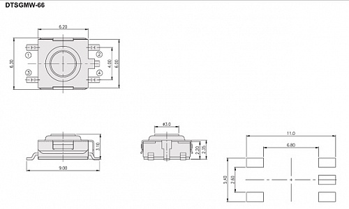 Кнопка тактовая DTSMW-69N-V-T/R (DTSMW-3.8N)