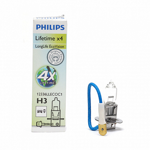 Галогенная лампа головного света H3 Philips LongLife EcoVision  13100K 12V 55W PK22s 12336LLECOC1