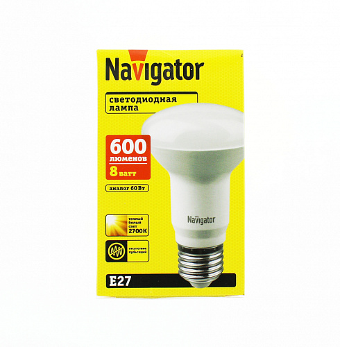 Лампа "гриб" Navigator NLL-R63-8-230-2.7K-E27 (аналог лампы накаливания 60Вт, белый)