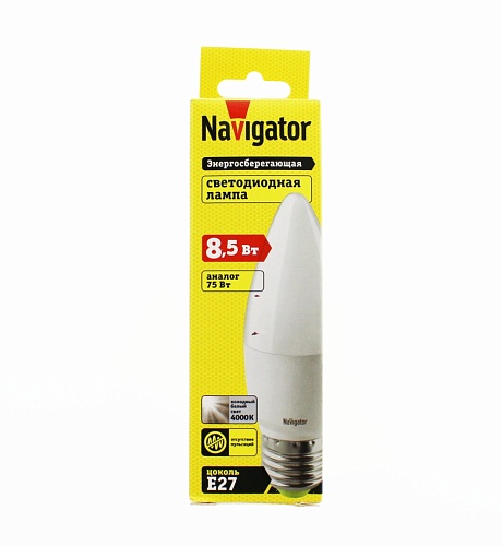 Лампа "свеча" Navigator NLL-C37-8.5-230-4K-E27-FR (аналог лампы накаливания 75Вт, белый)