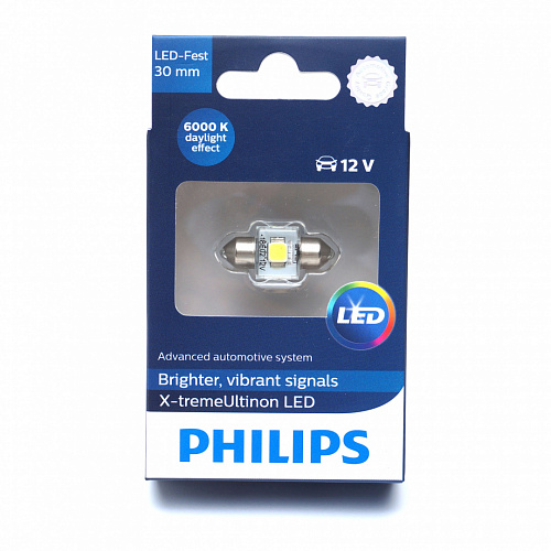 Светодиодная лампа C5W Philips Festoon X-treme Ultinon LED White 6000K 12V T14x30 129416000KWX1   